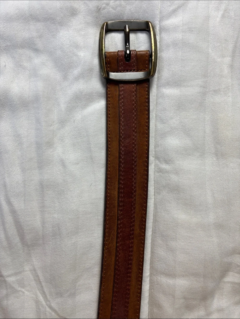 Orvis Two-Tone Brown Leather Belt with Brushed Metal Buckle